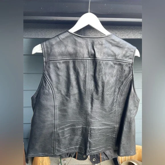 Black First classic leather gear motorcycle riding jacket with vest XL XXL - Picture 4 of 14